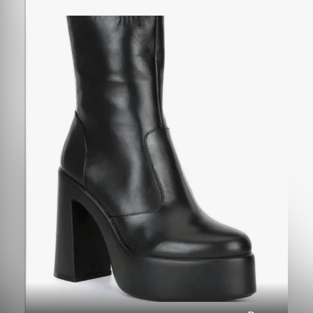 Gianni Bini Levi Tate platform midi boots black leather upper